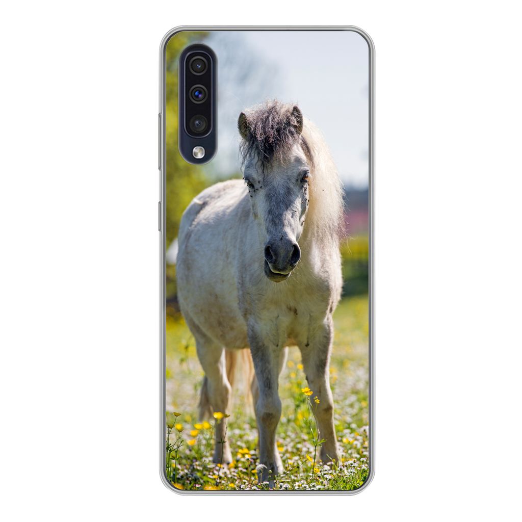 MuchoWow Handyhülle Schutzhülle Hülle für Samsung Galaxy A50 Pferd - Blumen - Licht Silikon Softcase Handy Hülle - Mobiltelefonhülle
