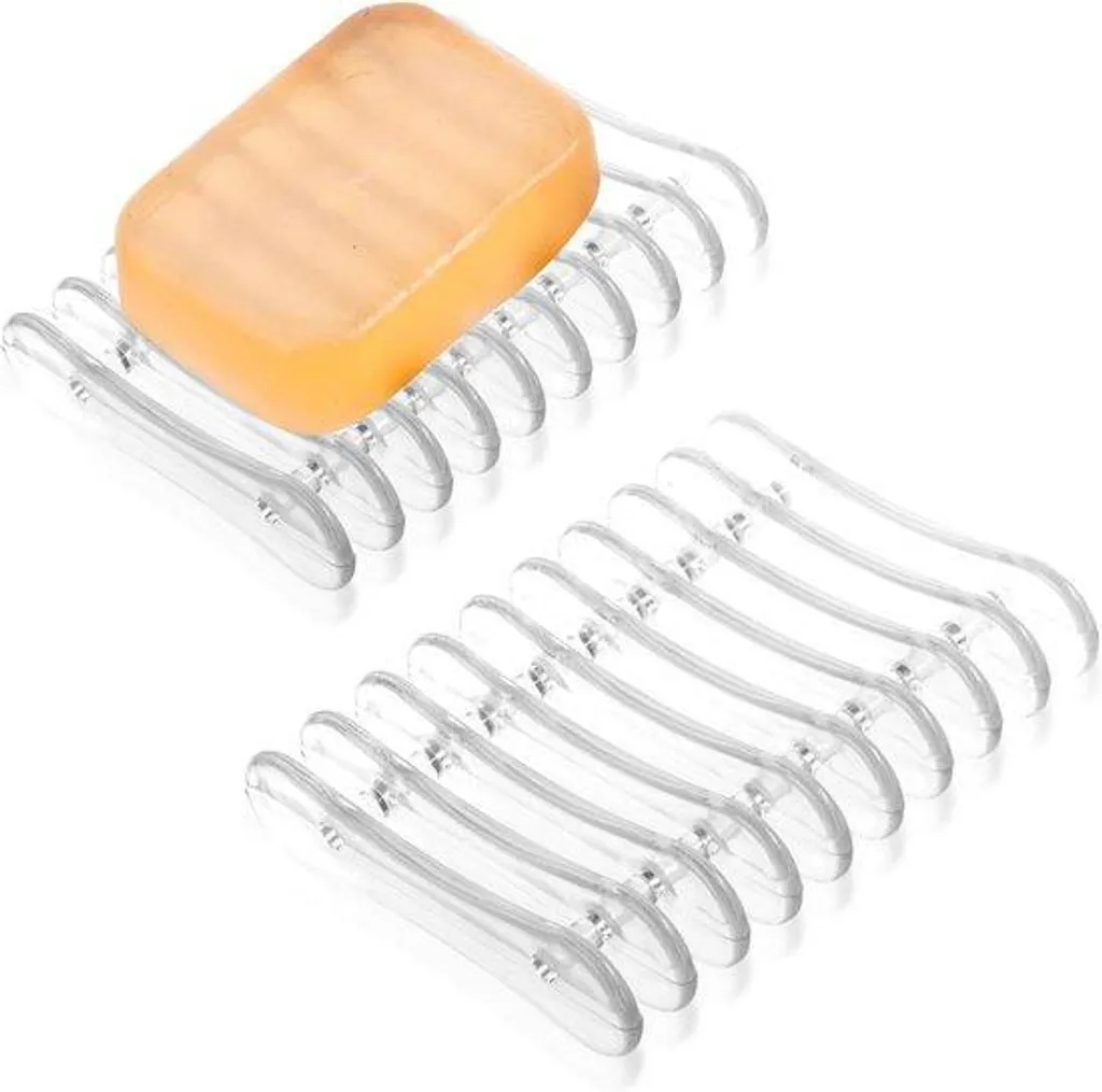 Support savon transparent lot de 2 avec système de drainage pour cuisine