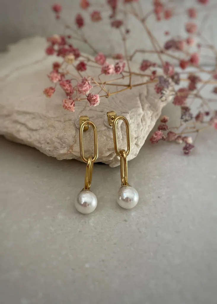 Orecchini a Cerchio Oro con Perla Naturale - Acciaio Inossidabile 316L - 4