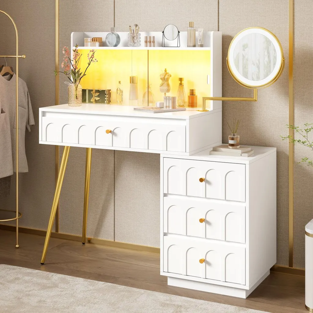 Coiffeuse blanche miroir lumineux pour optimiser le rangement - 5
