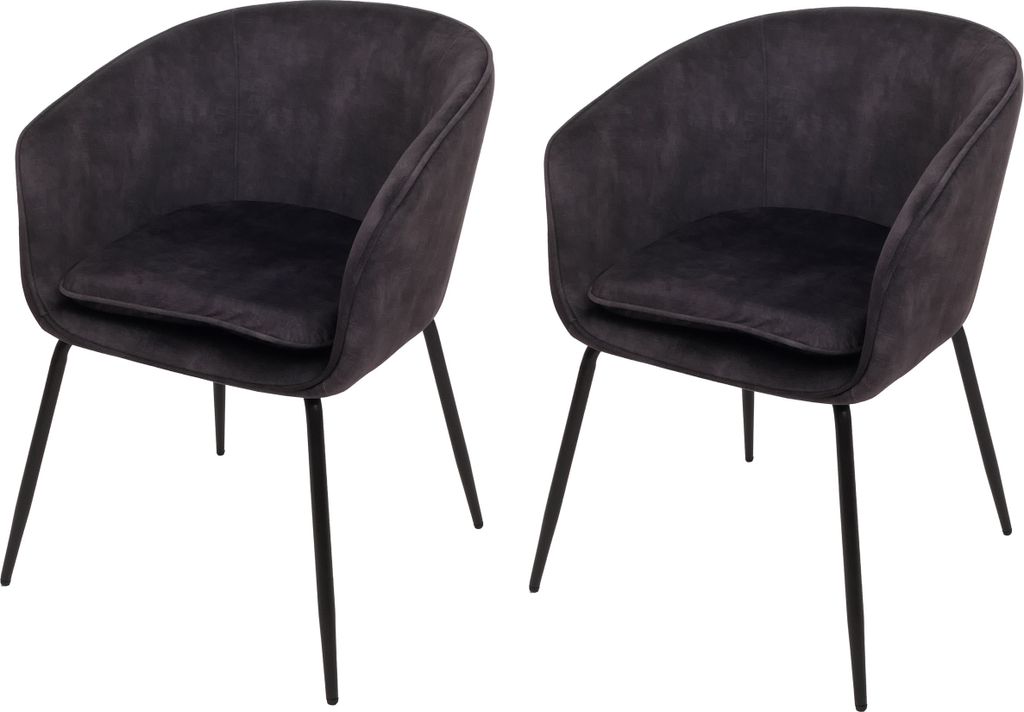 2er-Set Esszimmerstuhl HWC-O28, Küchenstuhl Polsterstuhl Stuhl, Stoff/Textil (340g/m²) Metall dunkelgrau