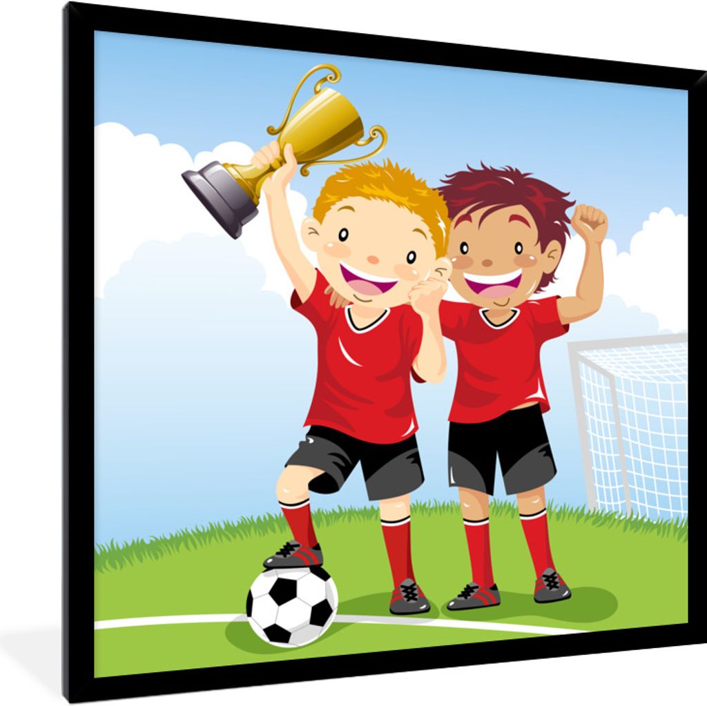 MuchoWow Gerahmtes Poster Eine Illustration von zwei Fußballspielern, die einen Preis gewonnen haben - Jungen - Mädchen - Kind 40x40 cm - Poste...