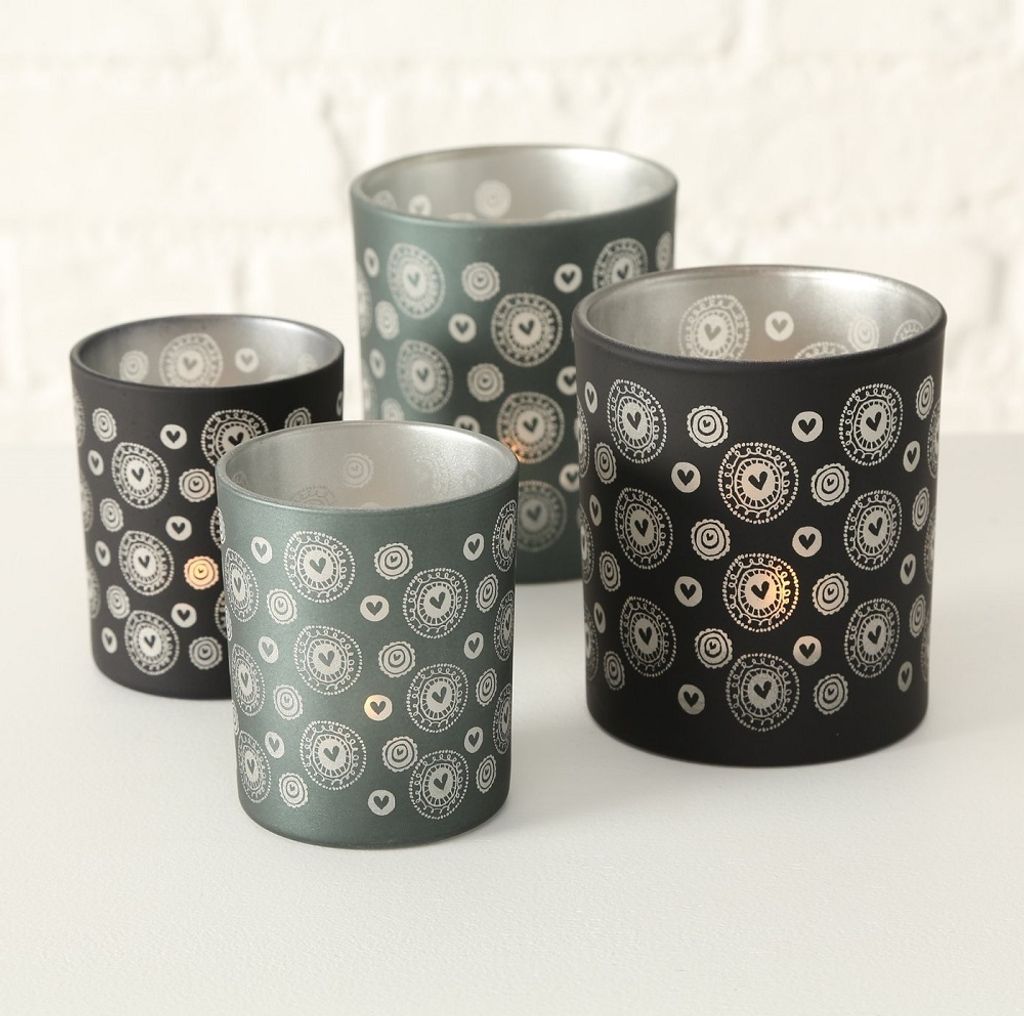 Windlicht Lovelyn Glas H 8/10cm grau 2er Set