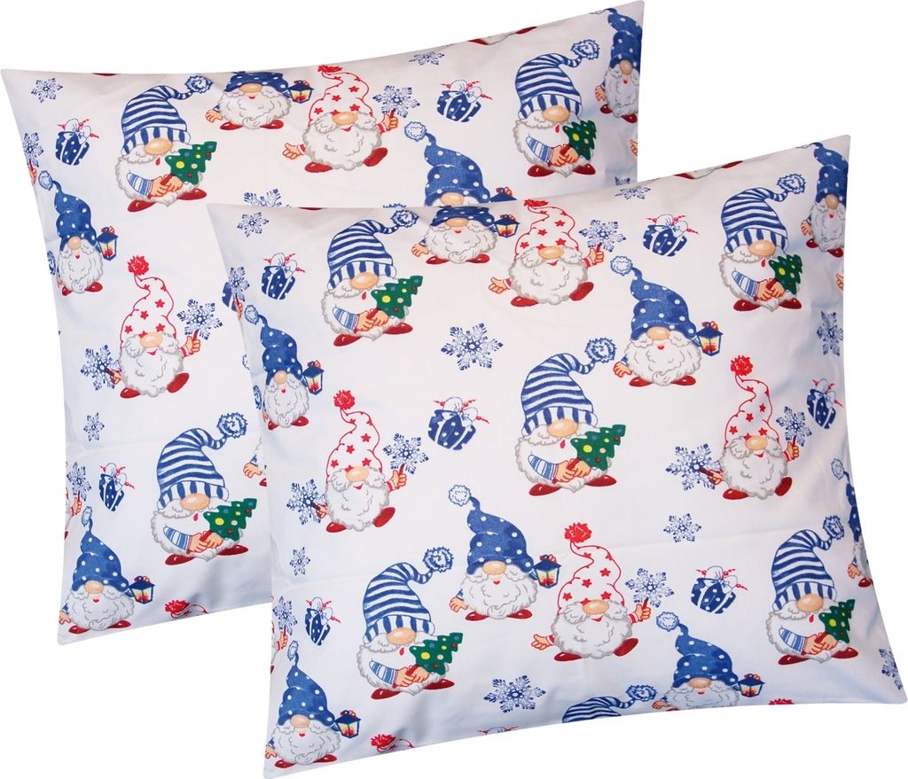 Renforcé Kissenbezug - 2er Set in 40x40cm - Zwerge mit geschenken - Kopfkissen-Bezug, Kissenhülle, Dekokissenbezug 100% Baumwolle Kinder (KY-Zwer...