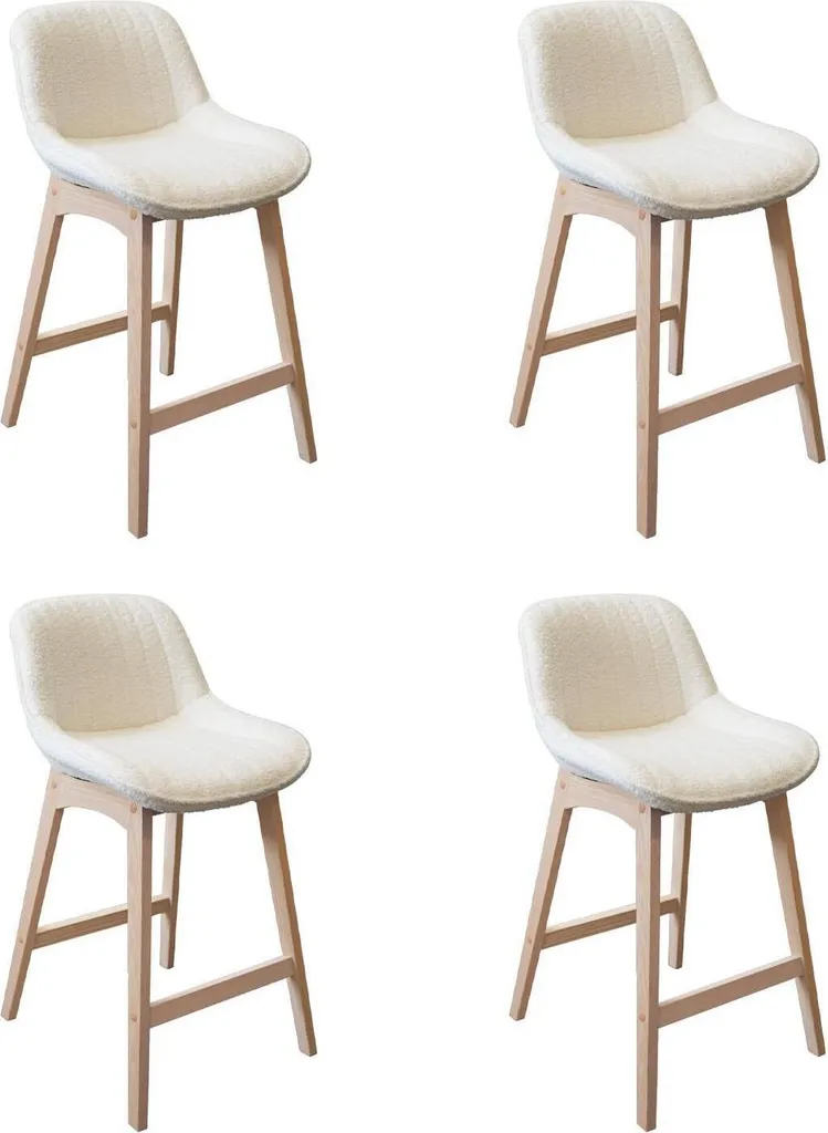 Lot de chaises MILK d'îlot en chêne et bouclette blanche assise 65cm