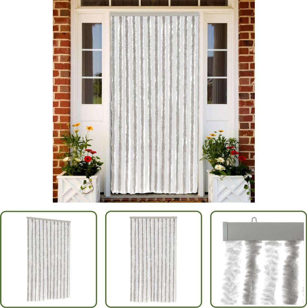 The Living Store Fliegenvorhang Hellgrau und Weiß 100x220 cm Chenille