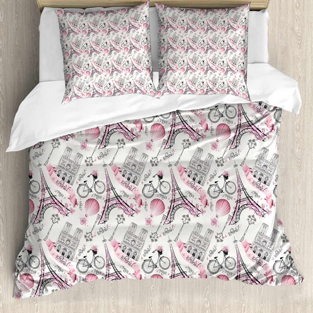 ABAKUHAUS Eiffel Bettbezug, Blumenreise, Milbensicher Allergiker geeignet mit Kissenbezügen, 155 cm x 220 cm - 80 x 80 cm, Rose Schwarz Weiß