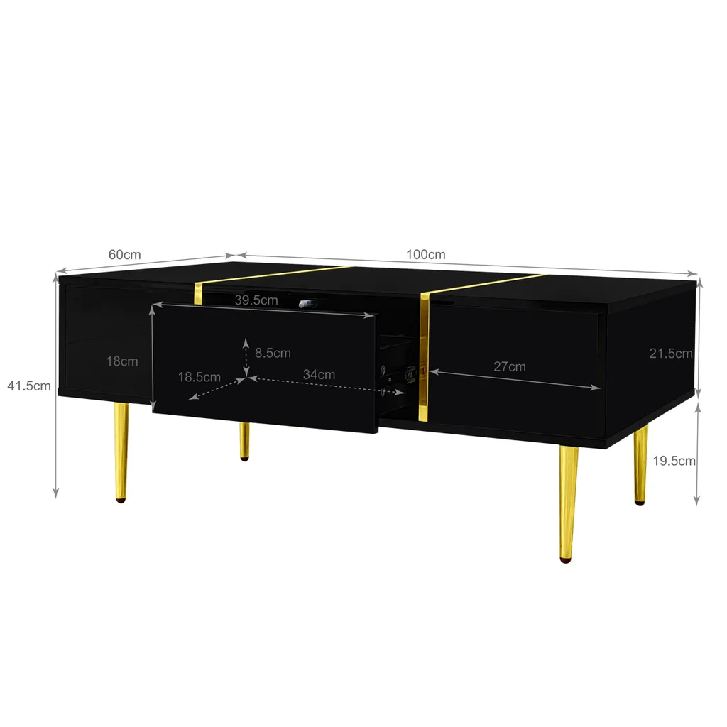 Table basse avec 2 tiroirs de rangement finition haute brillance 100 cm - 3