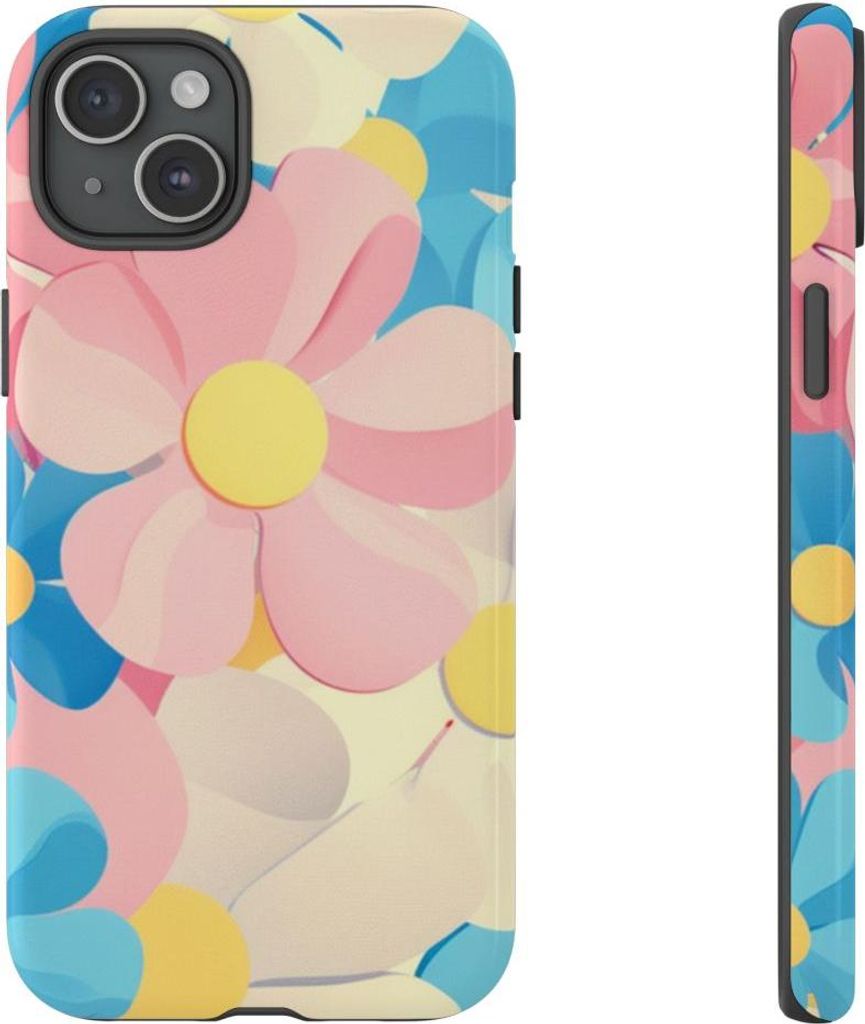 Lebhaftes Pastell-Blumenmuster – Hülle Kompatibel mit iPhone 15 Plus