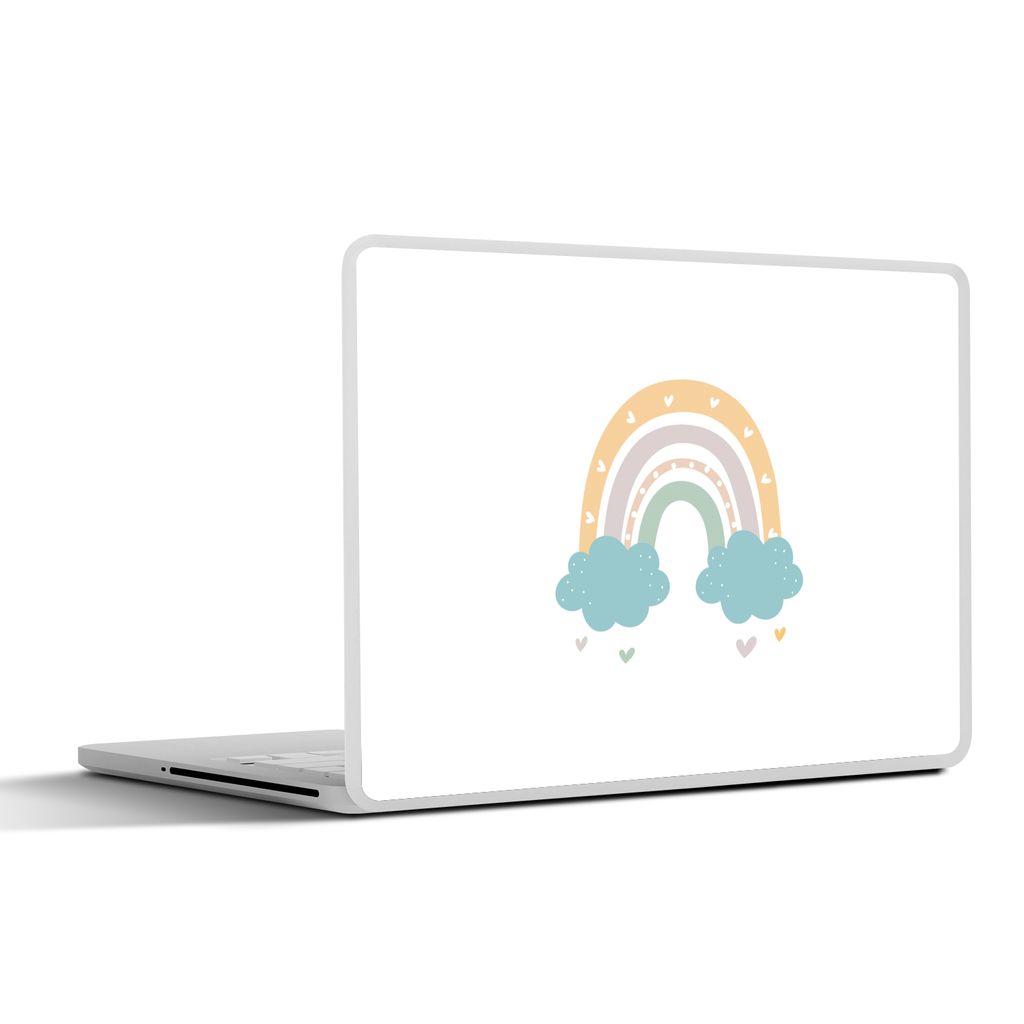 MuchoWow Laptop Aufkleber Sticker Cover Regenbogen - Herzen - Wolken - Punkte - Pastell - Kinder 25x18 cm - Laptop-Deko