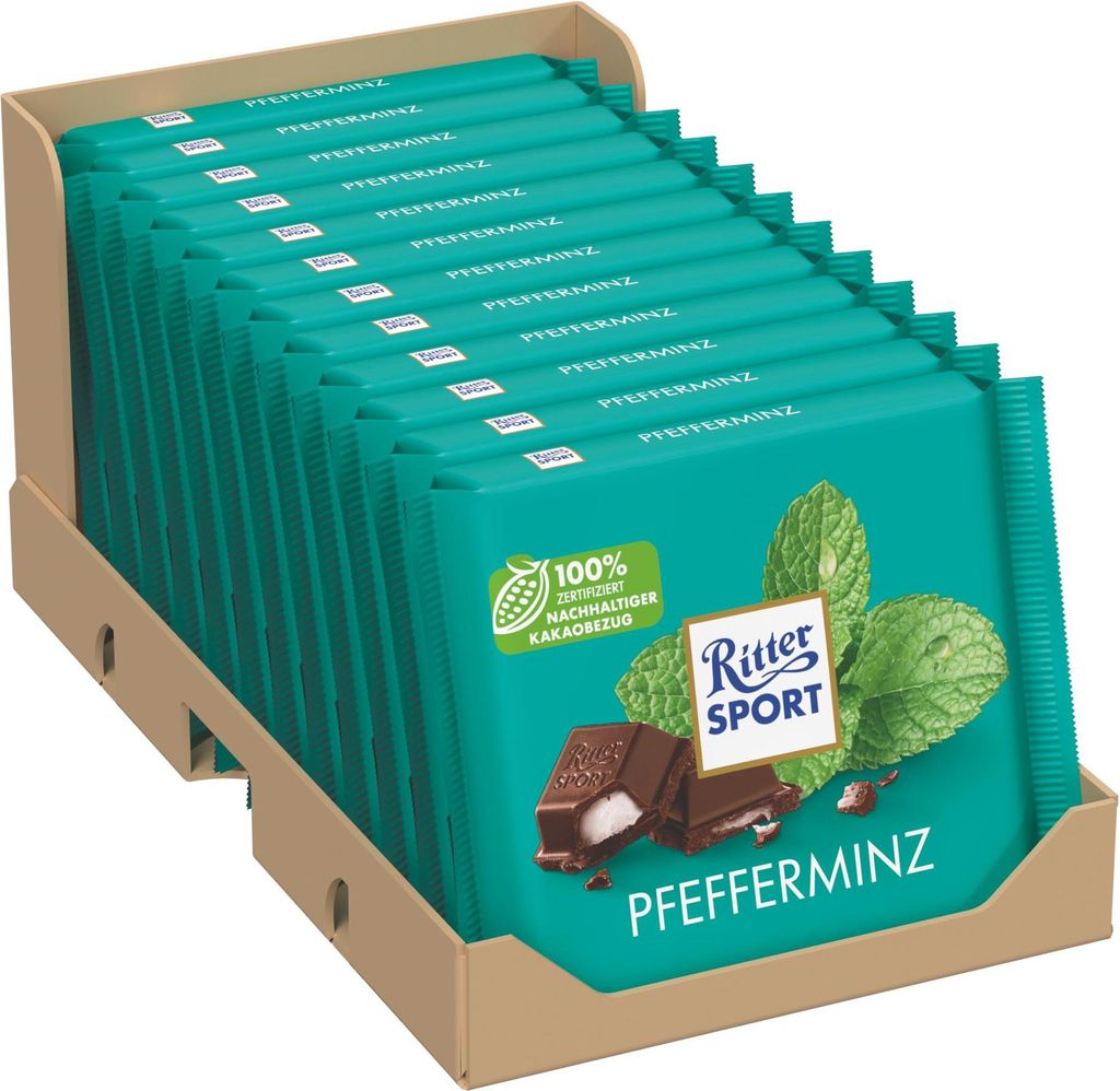 Ritter Sport Pfefferminz 100g | Erfrischende Schokolade mit Minze (12er Pack)
