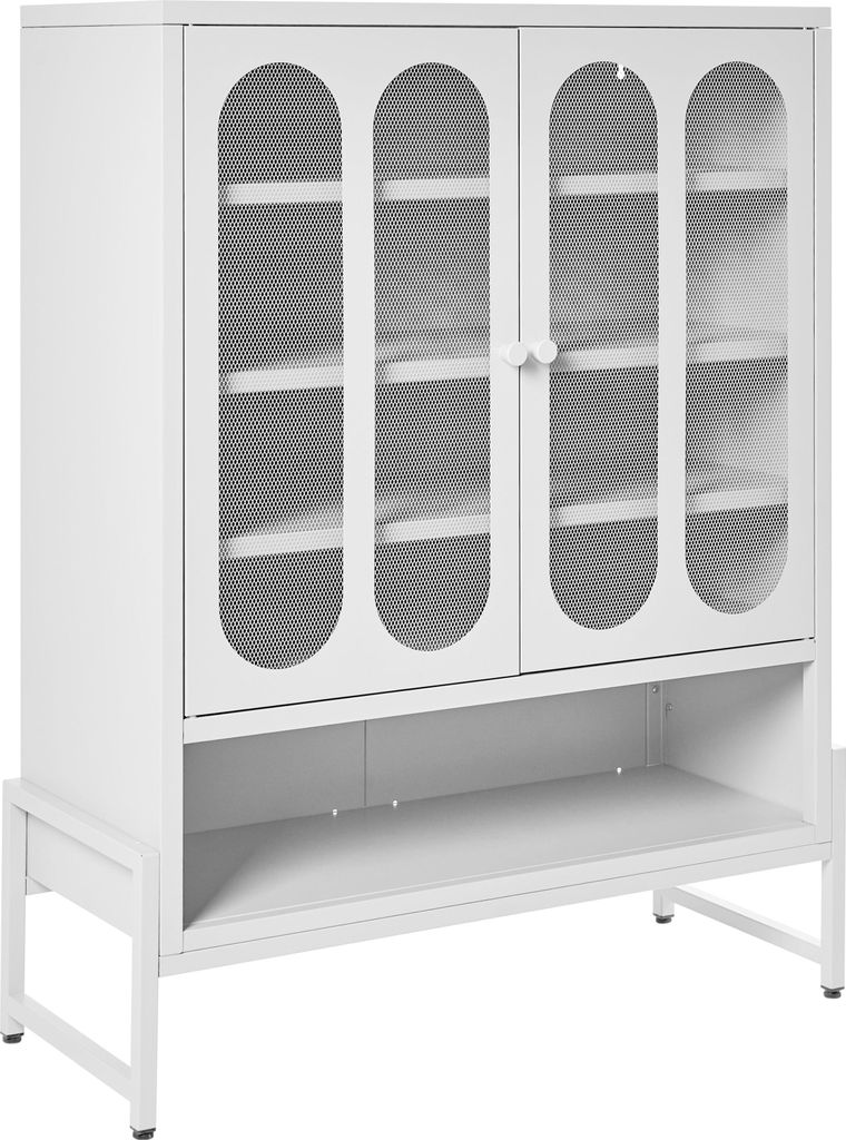 BELIANI Sideboard Weiß Stahl Halbhoch Schmal mit Griffen 2 Türen 5 Fächern Industrie Design Metallschrank für Wohnzimmer Büro Flur Bad