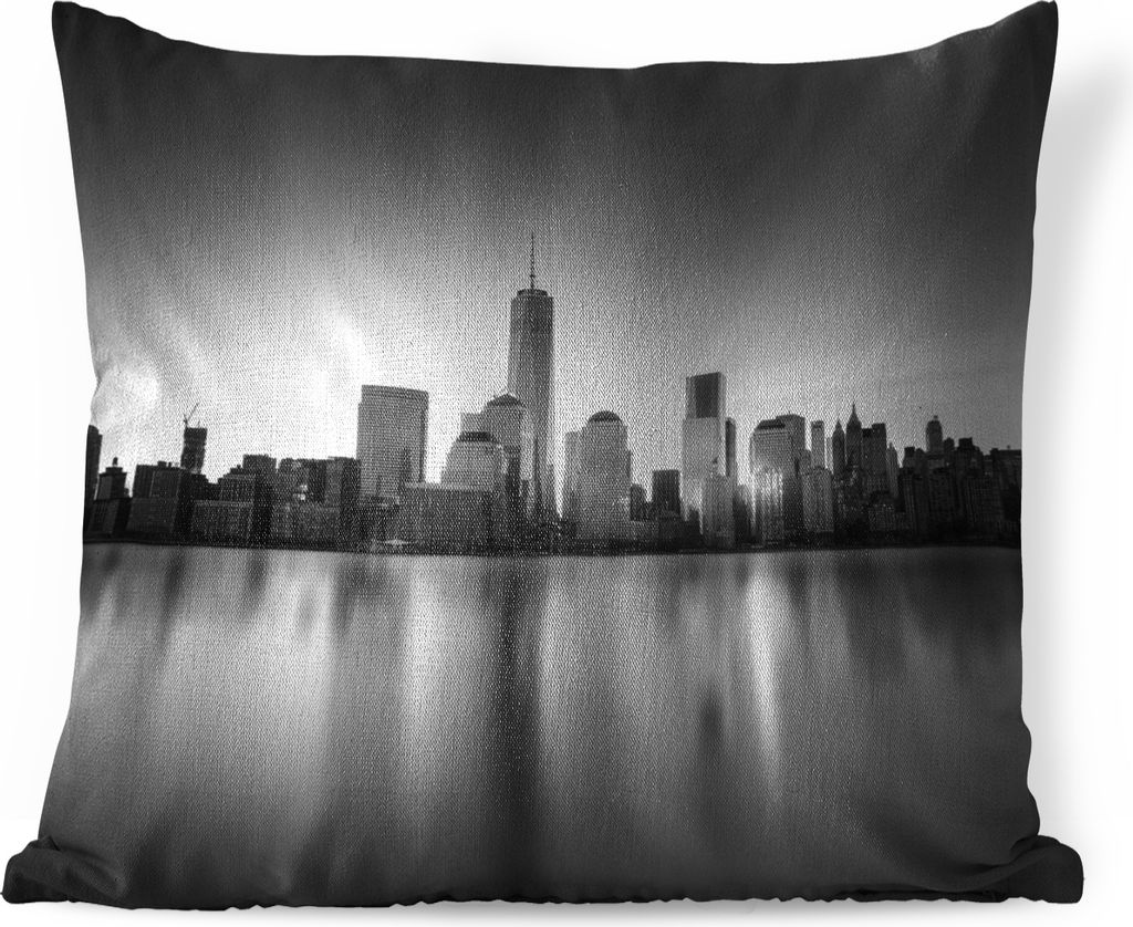 MuchoWow Zierkissen Sofakissen Wohnzimmer Dekokissen 40x40 cm New Yorker Skyline - Schwarz und Weiß - Foto Kissen - Schlafzimmer Dekoration