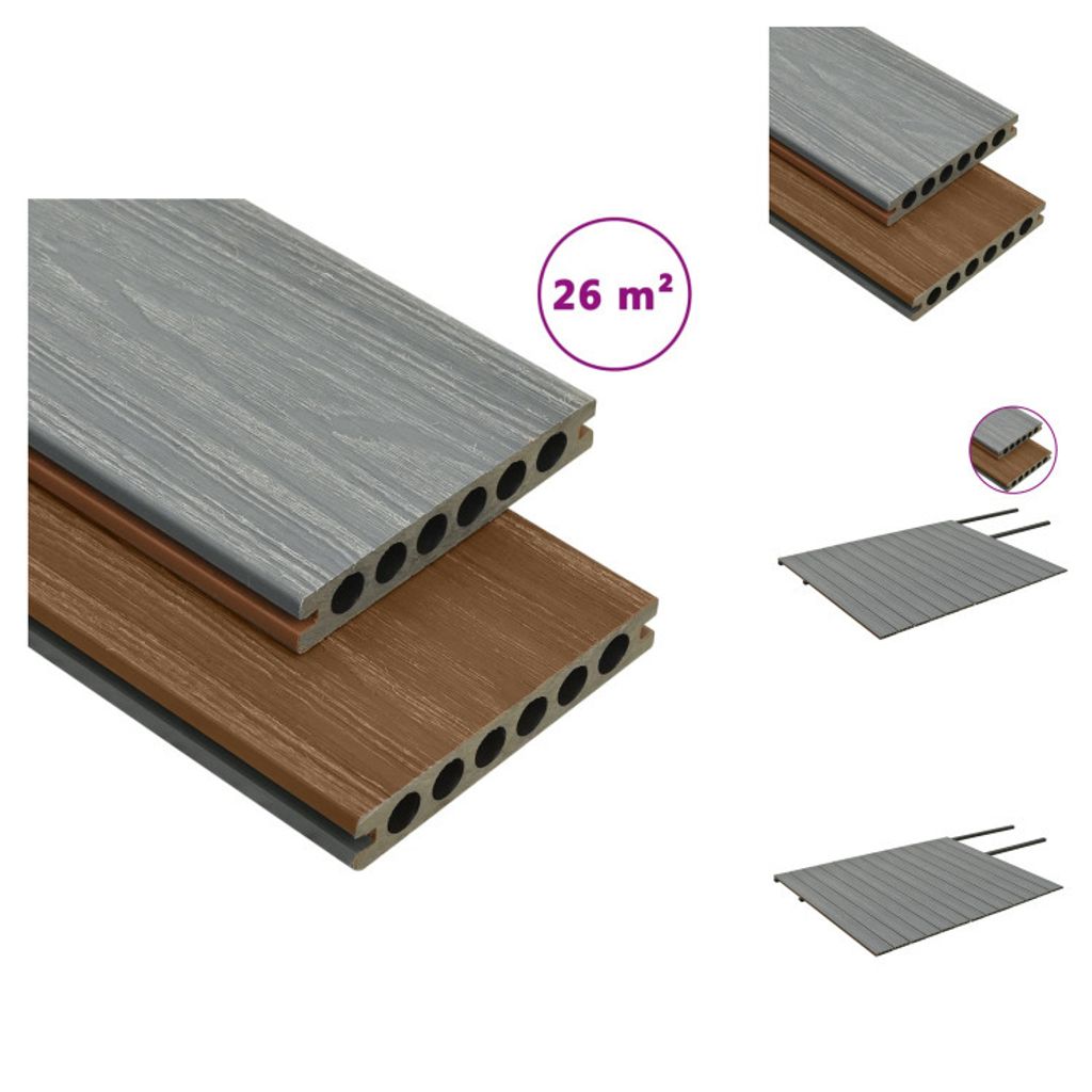 vidaXL WPC Terrassendielen mit Zubehör Braun und Grau 26 m² 2,2 m - Fußböden & Teppichböden