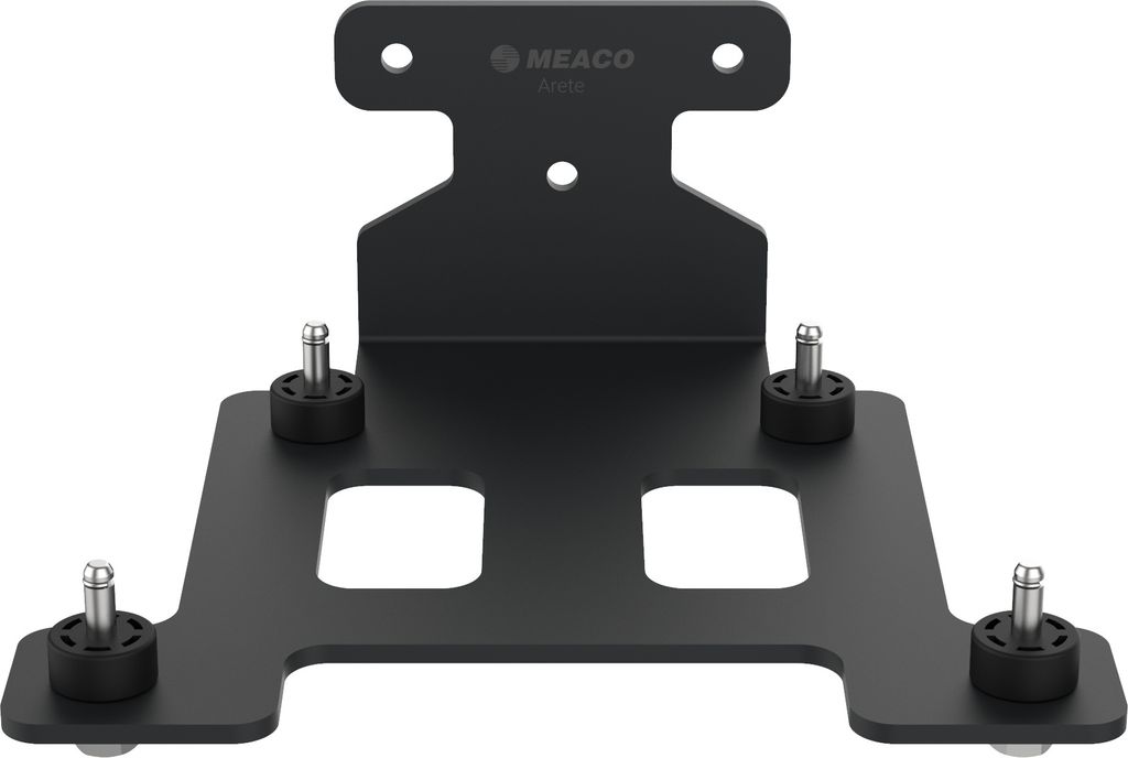 A black metal wall mount bracket with rubber feet.
