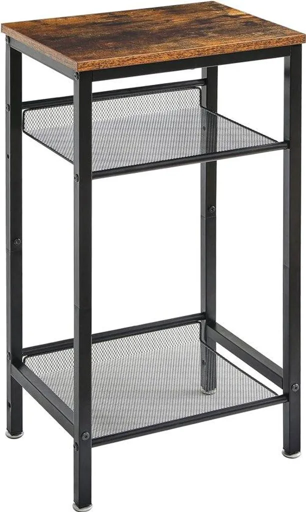 Table de chevet stable pour sols irréguliers en bois et métal noir