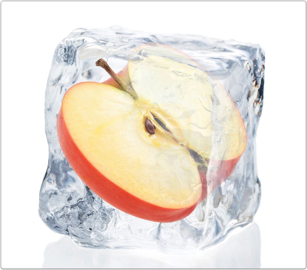 Spritzschutz Herdabdeckplatte Schneidebrett aus Glas Apfel in Eiswürfel 1-Teilig (60x52cm)