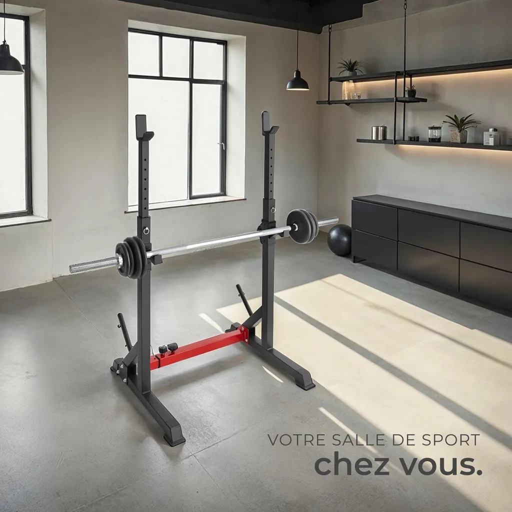Support squat Apollo robuste noir : Charge lourde et réglage rapide