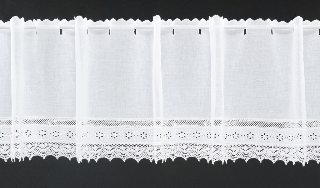 Gardinen Kranzusch Scheibengardine Batist Häkelspitze 27x367,5 cm H/B weiß Bistrogardine Vorhang Küche 1er Pack