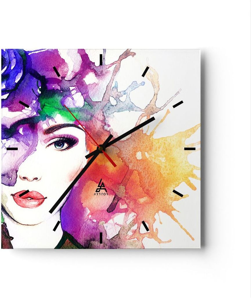 Wanduhr - Quadrat - Glasuhr - Frau Abstraktion - 30x30cm - Schleichendes Uhrwerk - Lautlos - zum Aufhängen bereit - Dekoration Modern - Wanddekora...