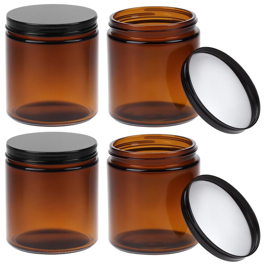4 Leder, Bernstein-Glaswaren à 500 ml mit schwarzem Lack, UV-Schutz, multifunktional, geeignet für ätherische Öle und Lotionen.