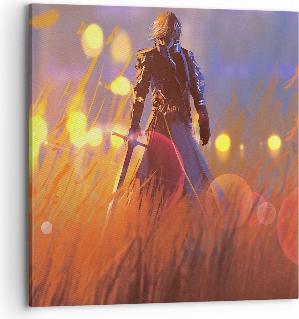 Bild auf Leinwand - Leinwandbild - Krieger Schwert - 70x70cm - Wand Bild - Wanddeko - Wandbilder - Leinwanddruck - Bilder - Kunstdruck - Wanddekora...