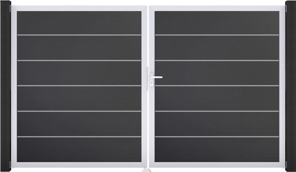GroJa BasicLine PVC Stecksystem Premium Doppeltor mit Alurahmen 3000 x 1800 mm silbergrau DIN Links