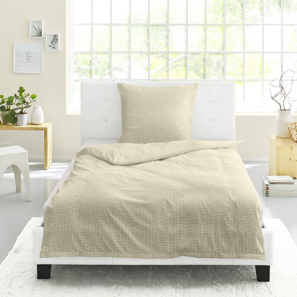 Bettwäsche Bierbaum Seersucker 3001-80 unifarben beige 135x200