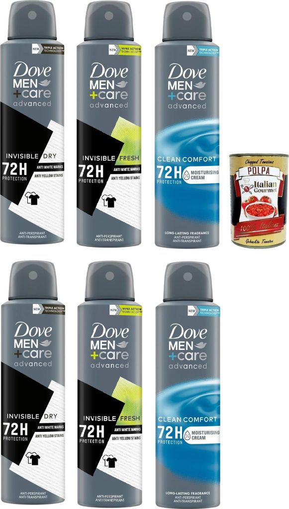 Dove Deodorant Dove Men + Care Testpaket Spray Advanced Care, Deo für Männer,mit 1/4 Feuchtigkeitscreme, hautfreundliche Formel, 72 Stunden, 6x 1...
