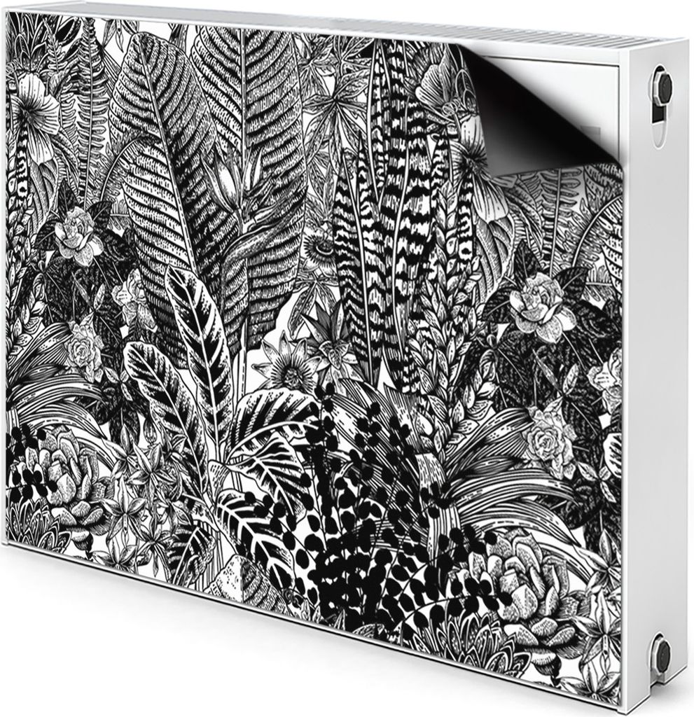 Magnet Heizung Verkleidung Abdeckung Heizung Heizkörperabdeckung 90x60 cm - Schwarz und Weiß, Blätter