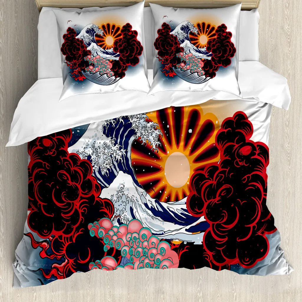 ABAKUHAUS Set Copripiumino Digital Print Onde Giapponesi Matrimoniale