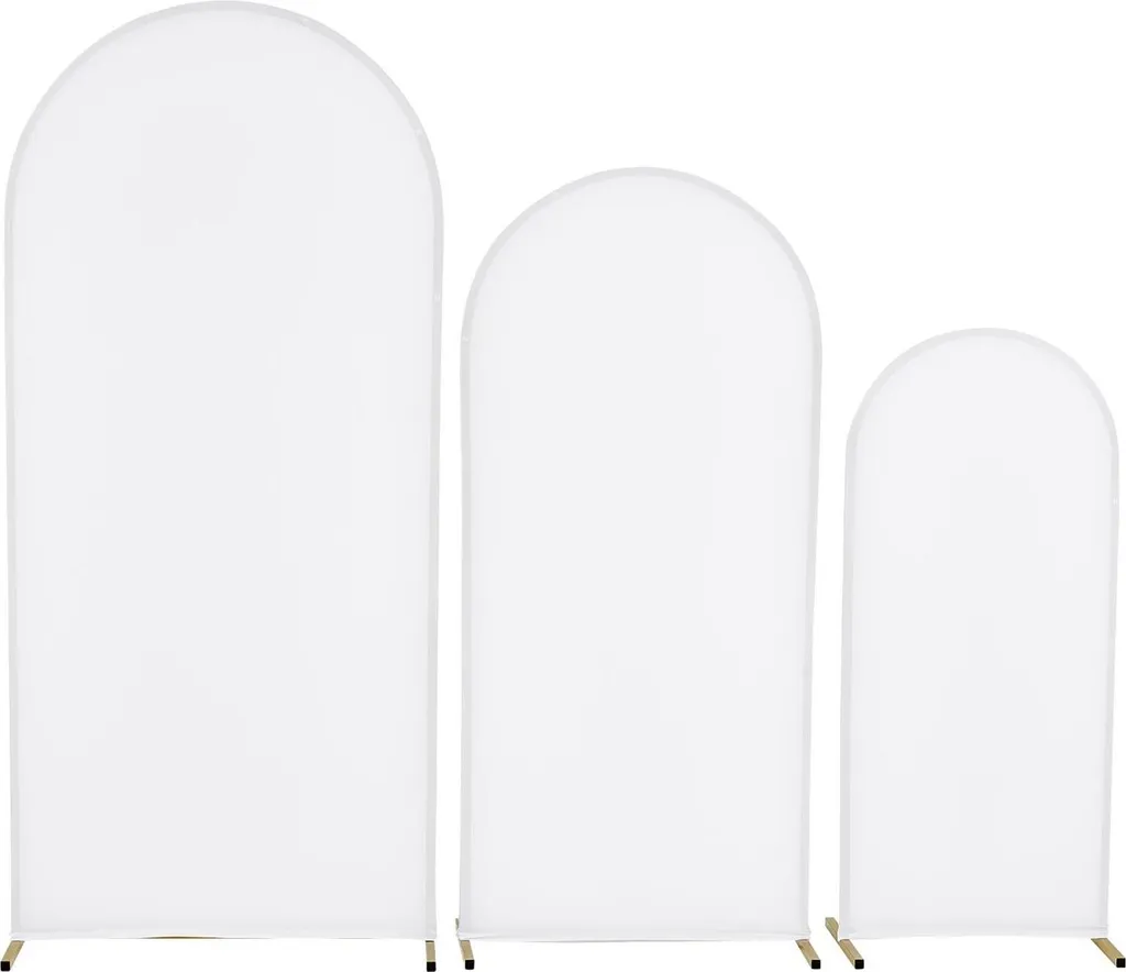 Lot de 3 Supports Fond en Arc Dorés 1,8/1,5/1,2m avec Housses de Déco