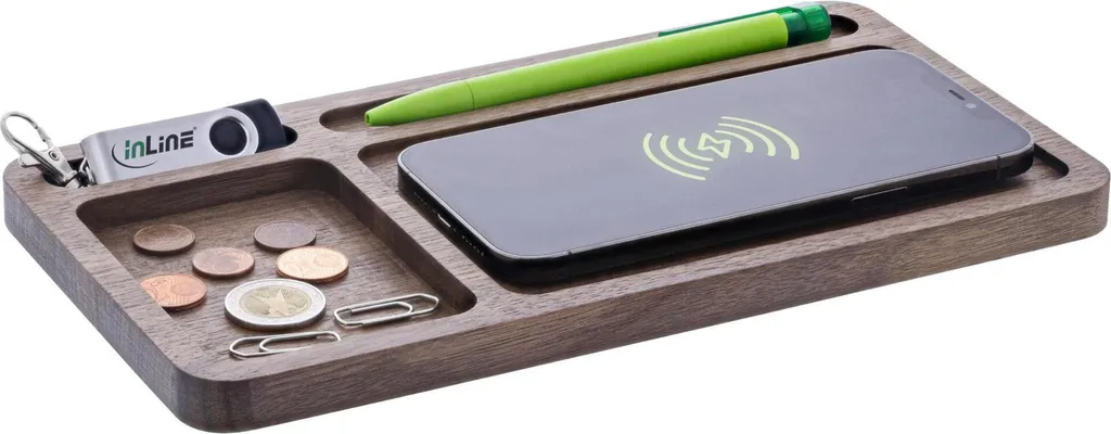 Support Téléphone Induction et Rangement de Bureau en Noyer InLine Qi - 8