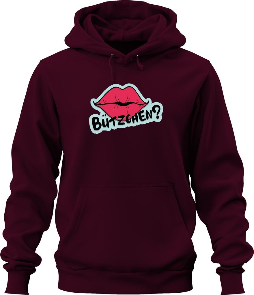 Bützchen Kuss Lippen Pop Art Karneval Geschenk Frech Retro Uni Hoodie Kapuzenpullover, Burgundy, XXL