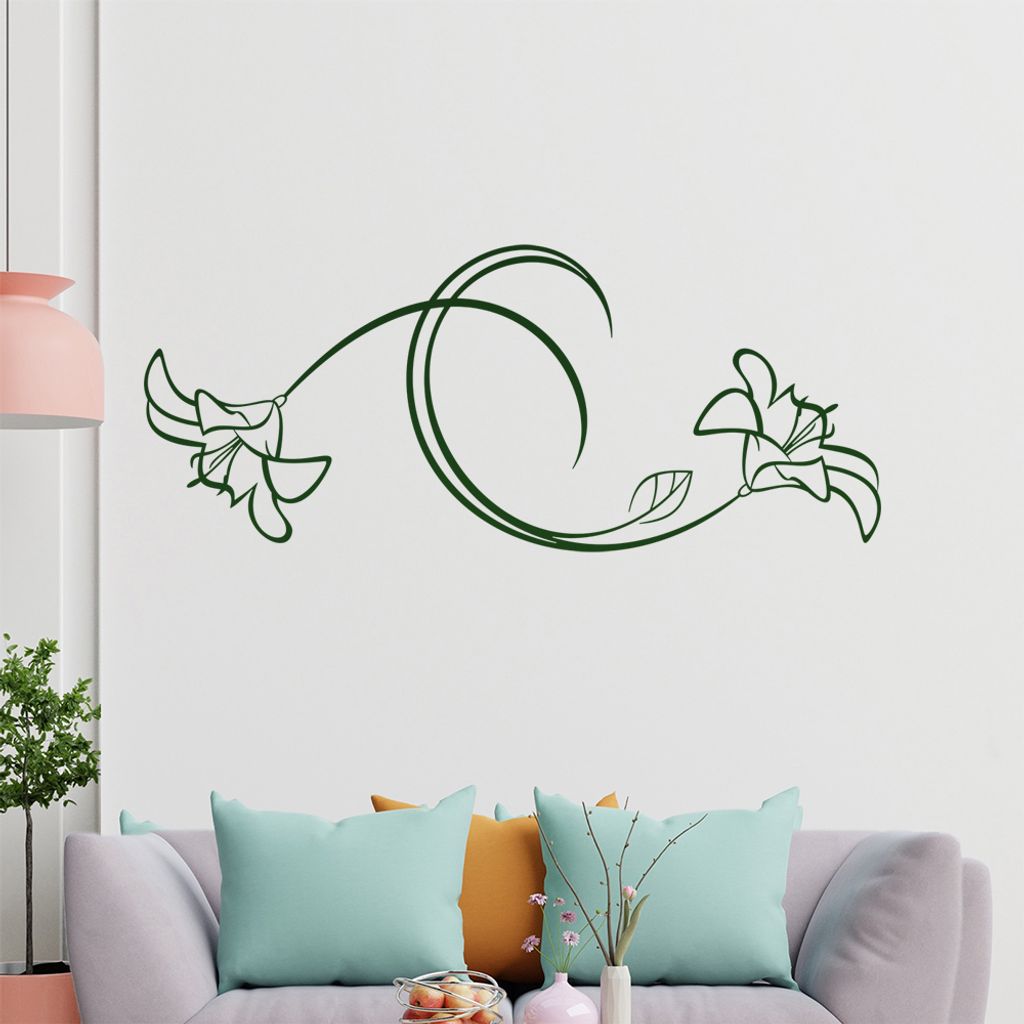 Blumen - Linien Wandtattoo in 6 Größen - Wandaufkleber Wall Sticker - Dekoration, Küche, Wohnzimmer, Schlafzimmer, Badezimmer