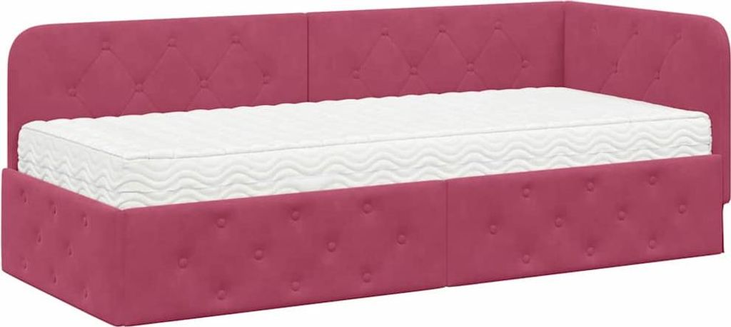 vidaXL Eckbettgestell Weinrot 80 x 200 cm Samt