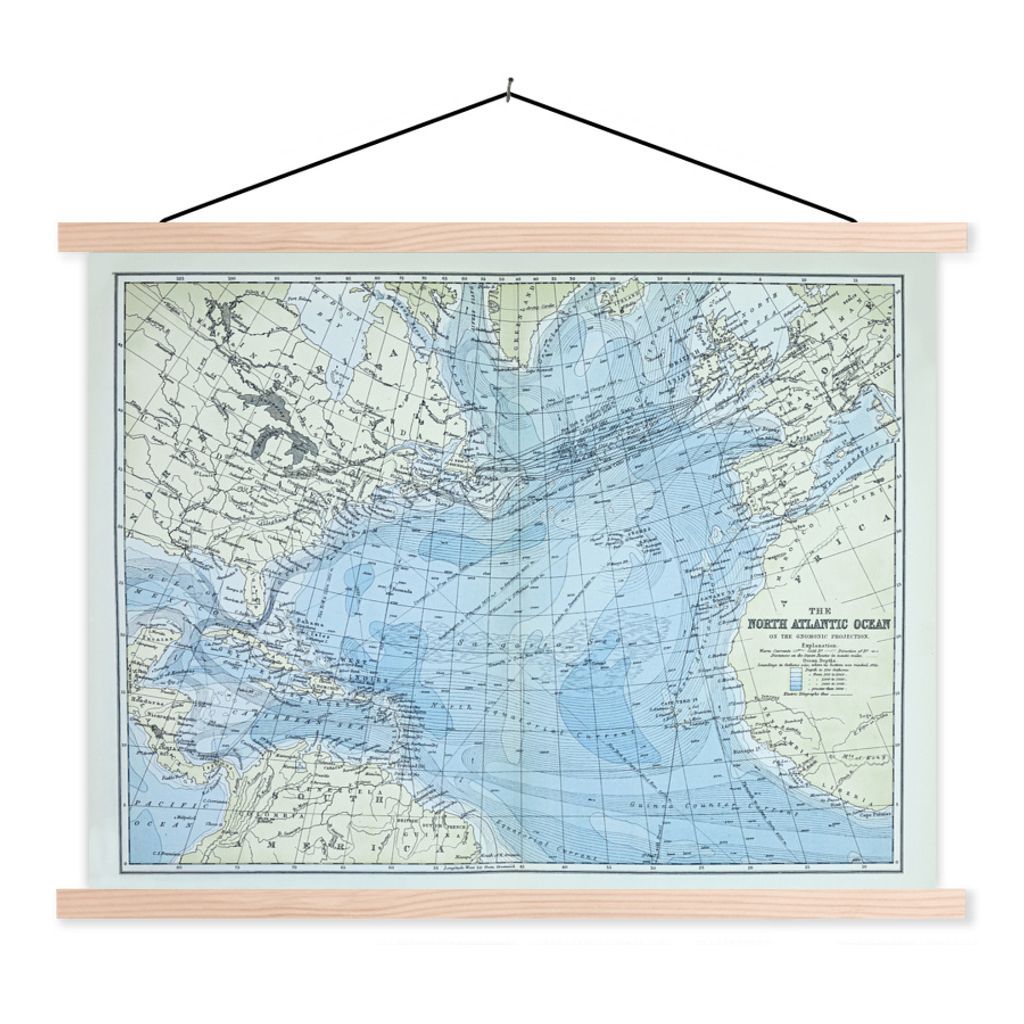MuchoWow Textilposter Klassische Weltkarte Nordatlantik 40x30 cm mit holzfarbenen Rahmen - Bilder