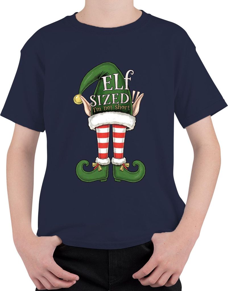 ELF SIZED I'm not short lustig Weihnachten Elfen gestreift grün Uni Kinder T-Shirt, Navy, 116