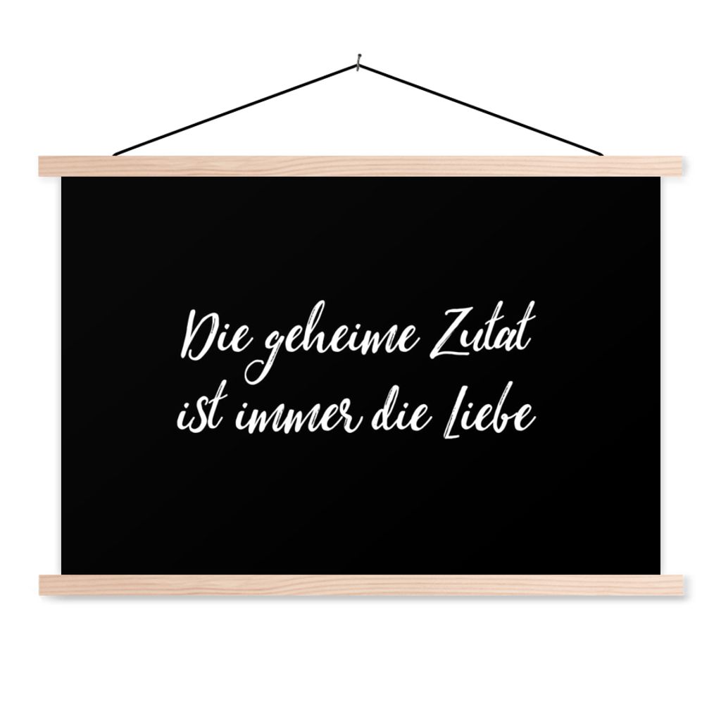 MuchoWow Textilposter Zitate - Die geheime Zutat ist immer die Liebe - Sprichwörter - Kochen 120x80 cm mit holzfarbenen Rahmen - Aufhängeset