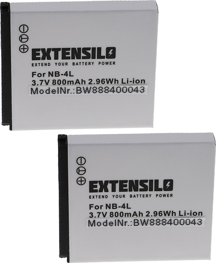 EXTENSILO 2x Akku Ersatz für Canon NB-4L für Kamera (800 mAh, 3,7 V, Li-Ion)