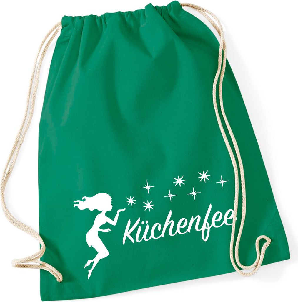 Huuraa Turnbeutel Küchenfee Sternenstaub 12 Liter Kelly Green Baumwolle Rucksack Geschenkidee
