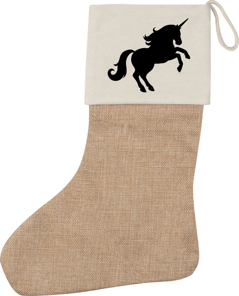 Huuraa Weihnachtsstrumpf Einhorn Silhouette Beige Jute Kaminstrumpf Geschenkidee