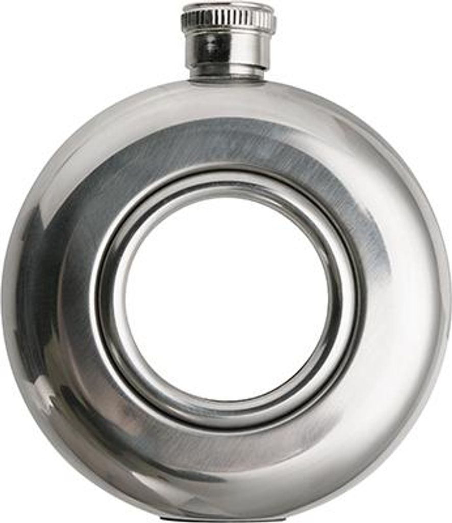 Runder Mini-Flachmann aus Edelstahl für Sublimation inkl. Foto-Einleger - 150ml