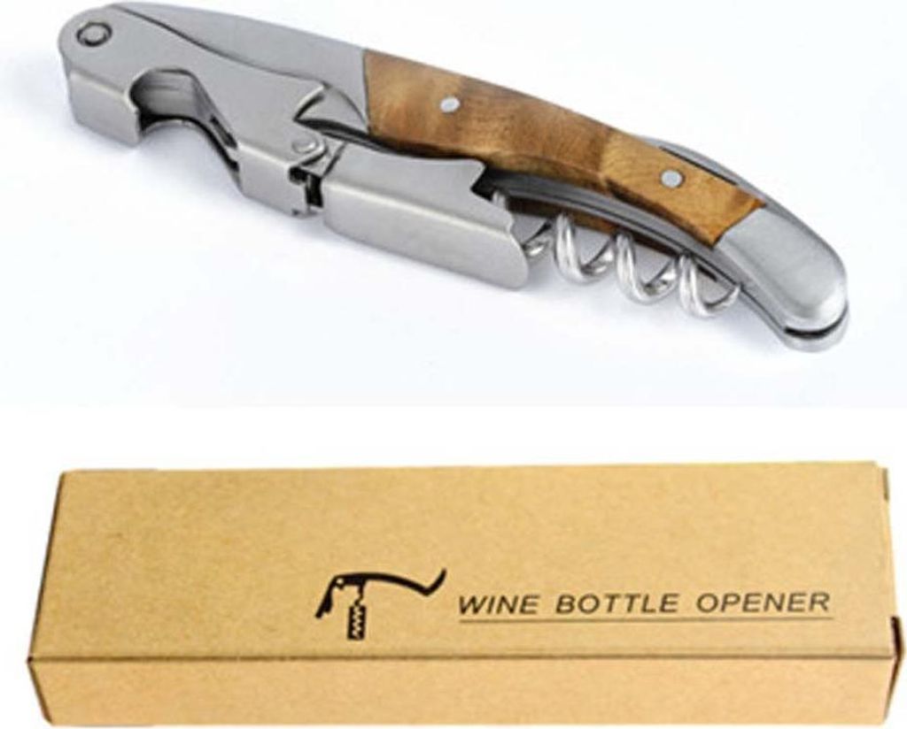 INF Shadow Wood Edelstahl Weinflaschenöffner - Tragbarer Korkenzieher mit Folienschneider