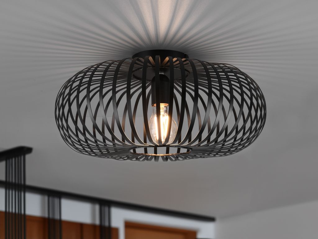 LED Deckenleuchte Gitter Lampenschirm Metall Schwarz Ø 40cm Treppenhausleuchten