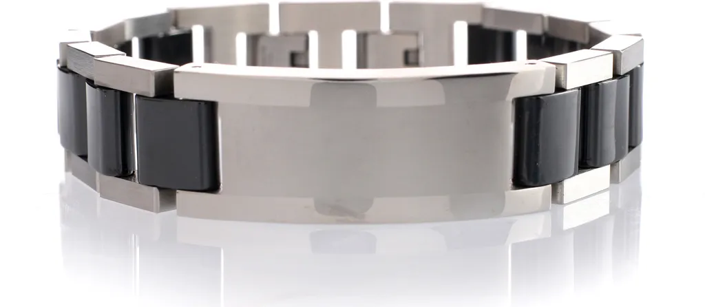 Regalo Uomo: Bracciale Pesante Acciaio e Ceramica Nera 16mm - 21cm