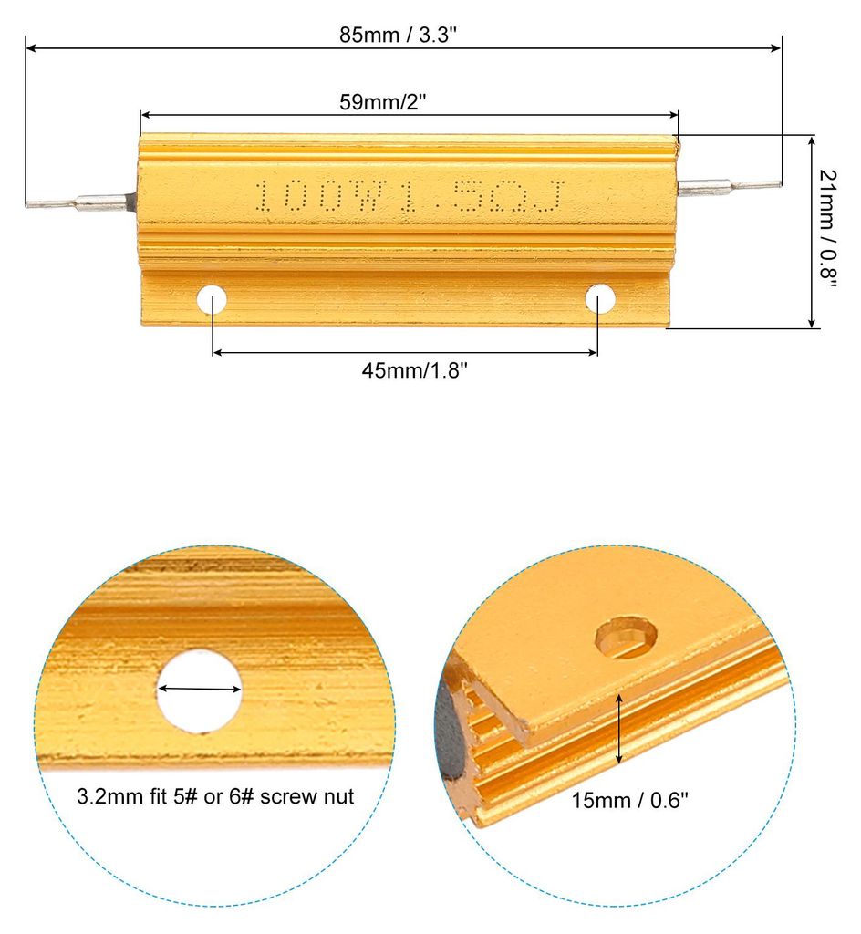 100W 1,5 Ohm Widerstand Sortiment Kit Aluminium Geh?use Widerst?nde Set, 4 Stš¹ck Aluminum Widerstand Set mit Schrauben Draht Widerst?nde Resisto...