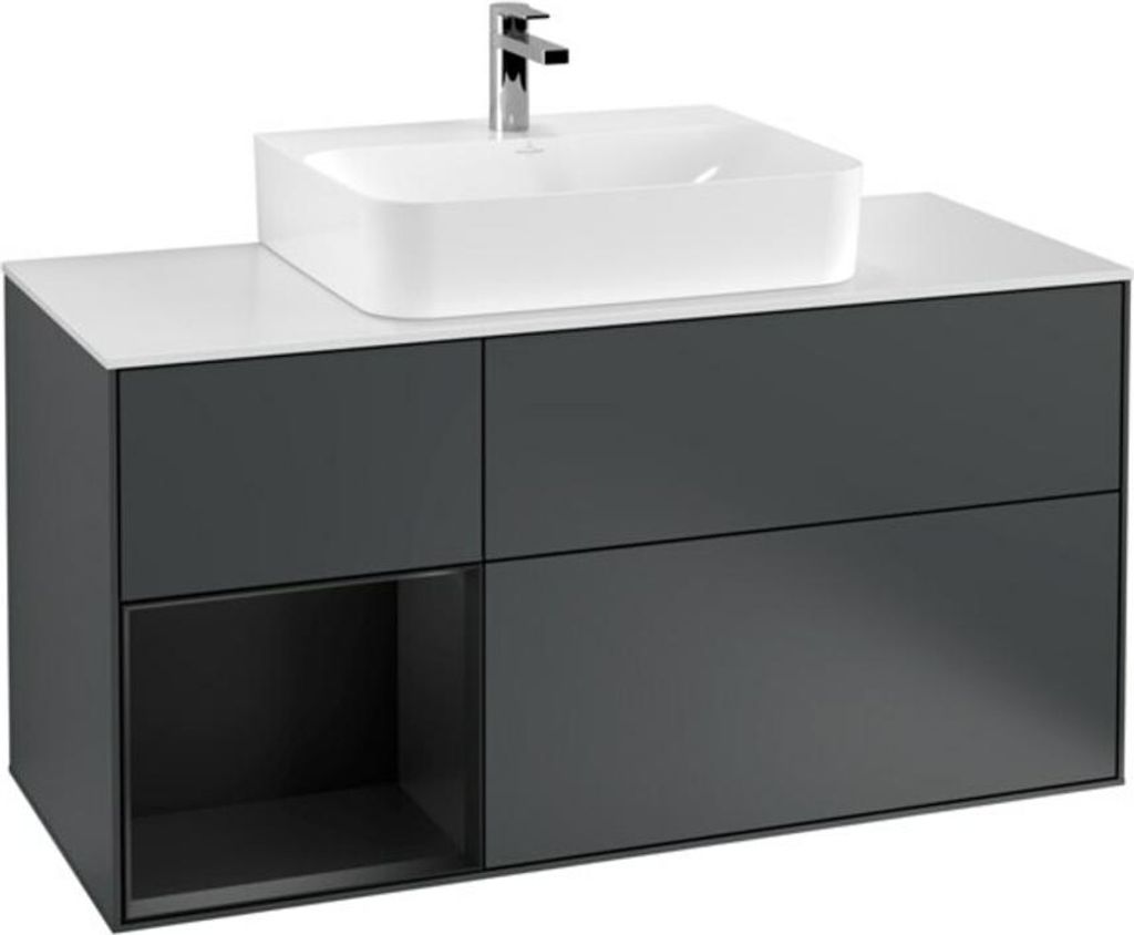 V&B Waschtischunterschrank Wandbeleuchtung Finion 120cm, Pl w m, Rg l b m La, md bl. m Lac