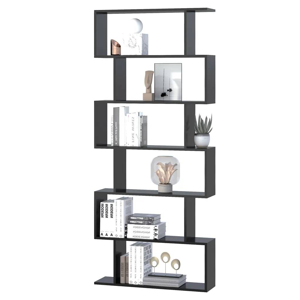 Étagère Bibliothèque 6 Niveaux Style Contemporain Noire Grande Taille