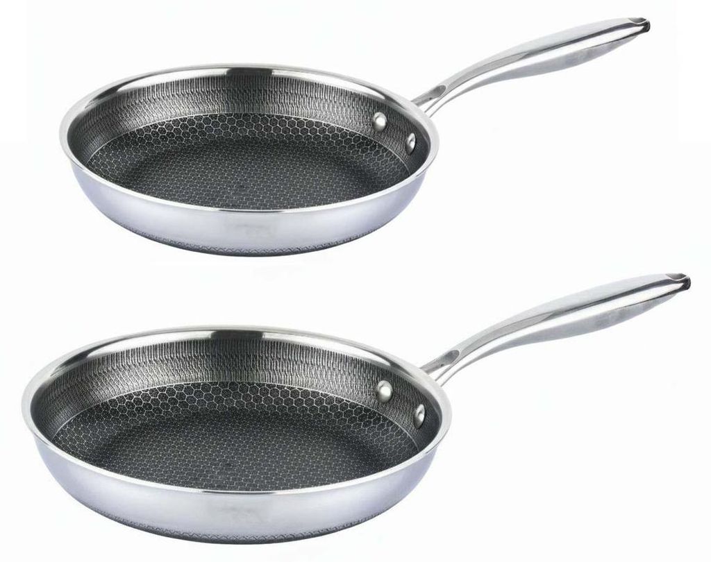 Bratpfannen-Set aus Edelstahl mit Wabenstruktur Antihaft-Beschichtung Kratzfest Rostfrei Ø24 und Ø28cm